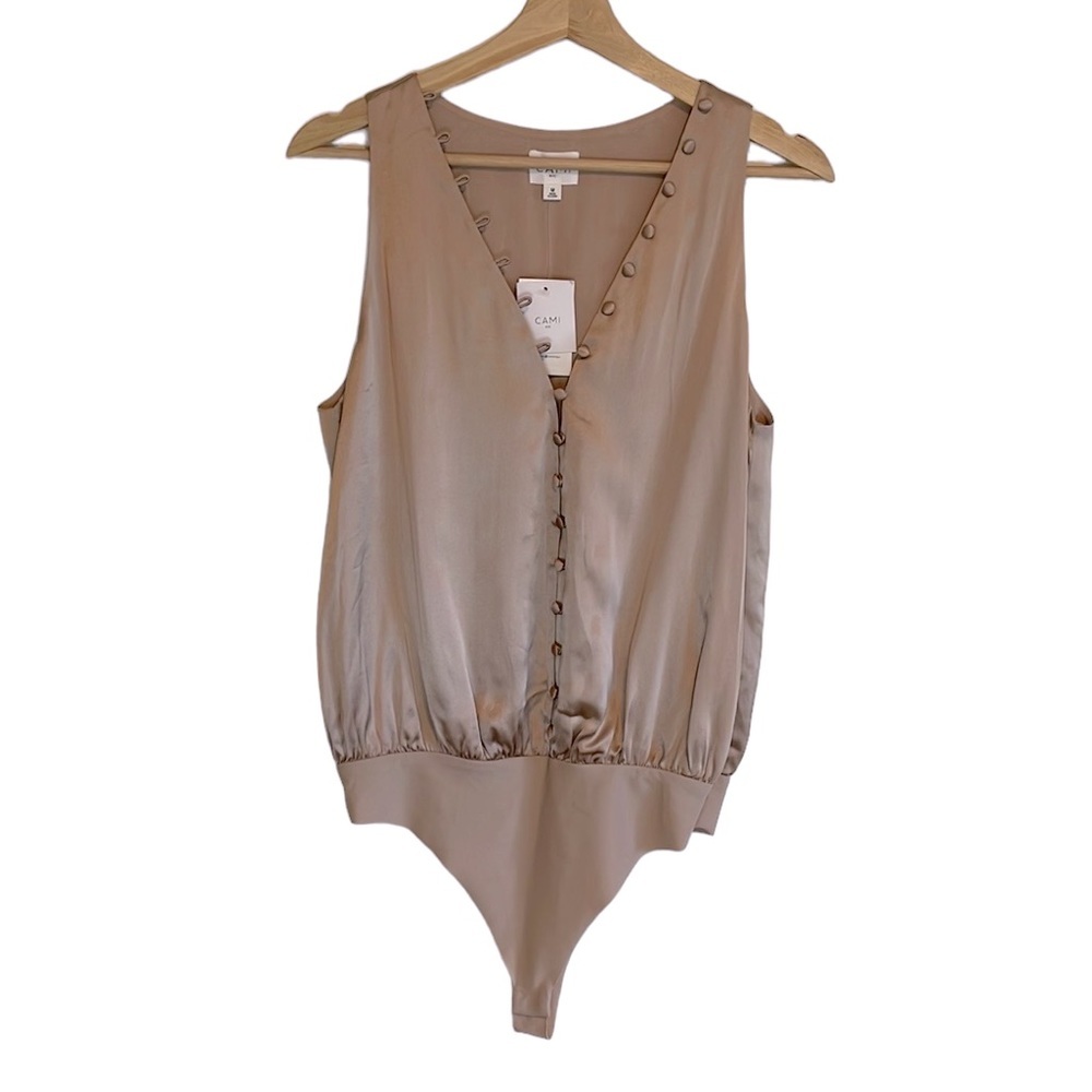 CAMI NYC The Lorna Bodysuit Button Down Silk Thong Rose Medium